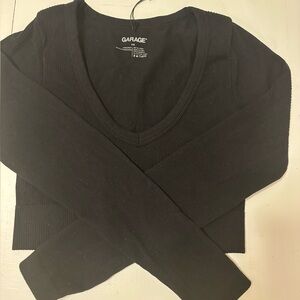 Garage Black V-Neck Ribbed Top